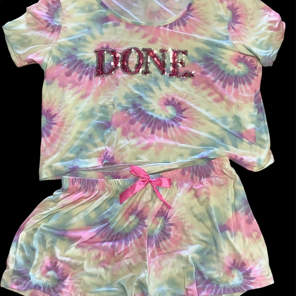 3X crop top/shorts tie dye set